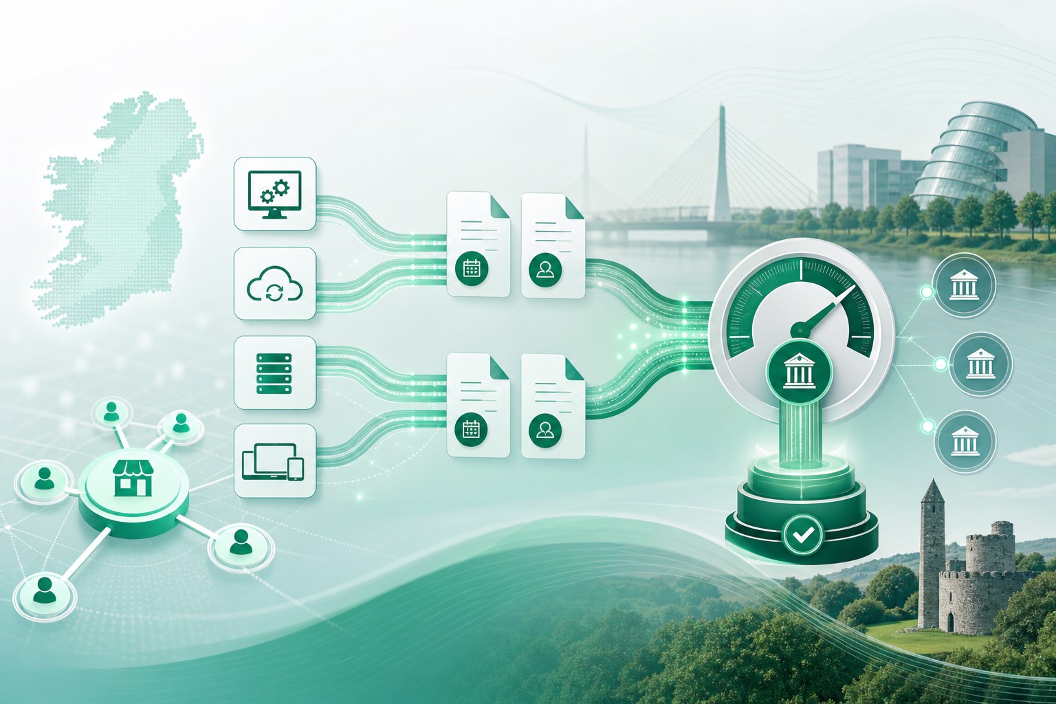 Cover illustration for "Ireland eWHT Consultation Report (22 July 2026): What RCT, PSWT and Platforms Should Know" — Compliance article on FinnAccountings
