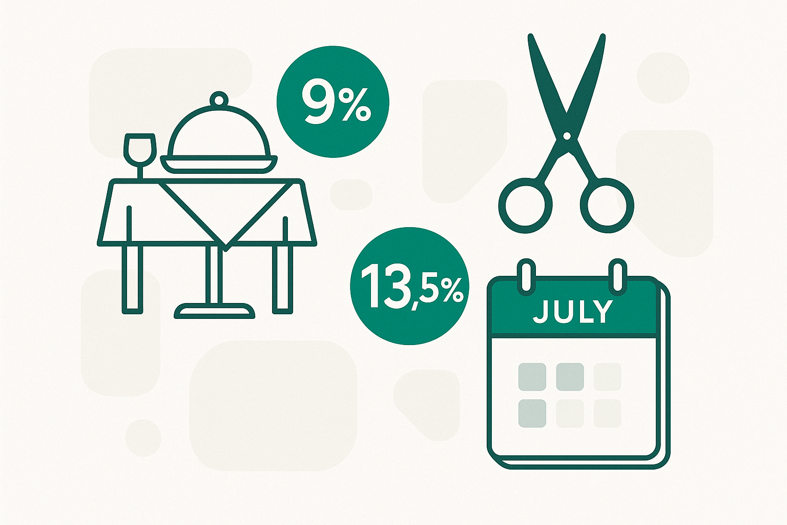 Cover illustration for "Ireland's 9% VAT Rate for Restaurants and Hairdressers Starts 1 July 2026" — VAT article on FinnAccountings