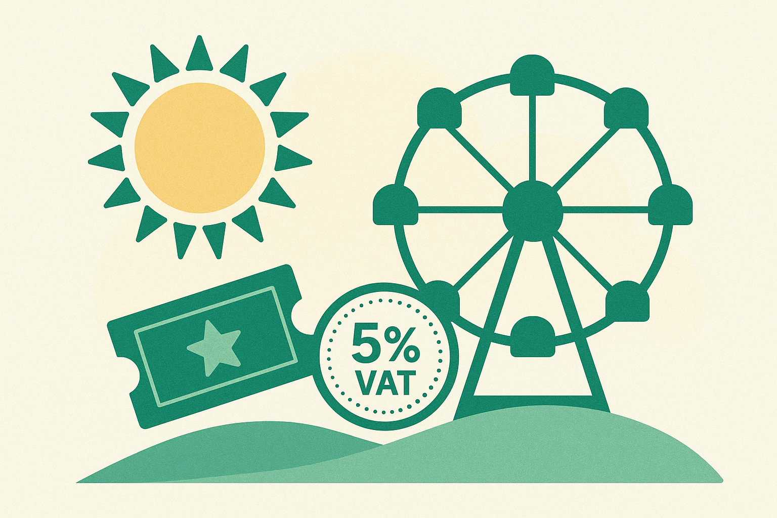 Cover illustration for "UK Summer VAT Cut 2026: 5% Rate for Family Meals and Attractions" — VAT article on FinnAccountings