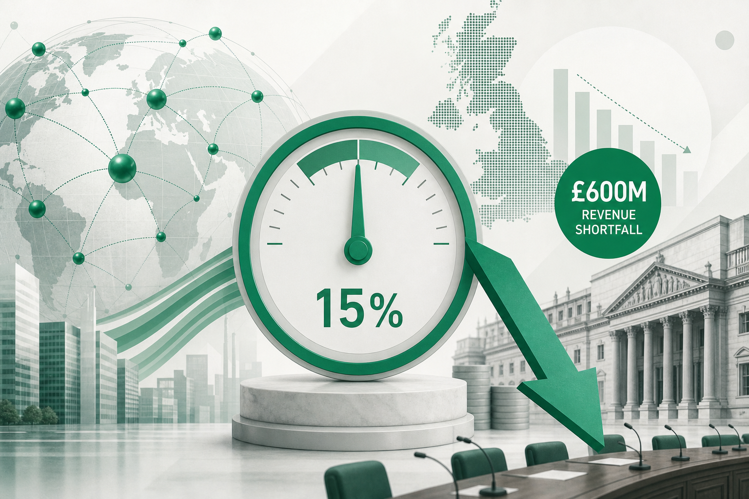 Cover illustration for "PAC Report: US Pillar 2 Exemption Cuts UK Minimum Tax Revenue by £600m a Year" — Tax article on FinnAccountings