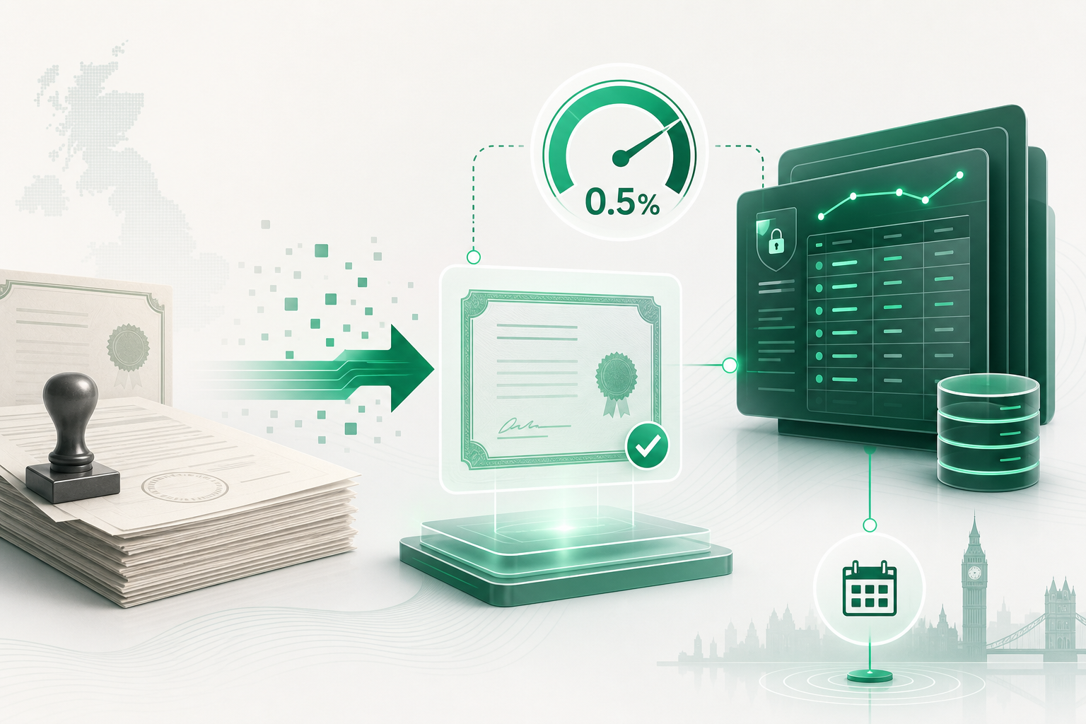 Cover illustration for "Securities Transfer Tax: UK Draft Legislation Replaces Stamp Duty on Share Transfers from 2027" — Finance article on FinnAccountings