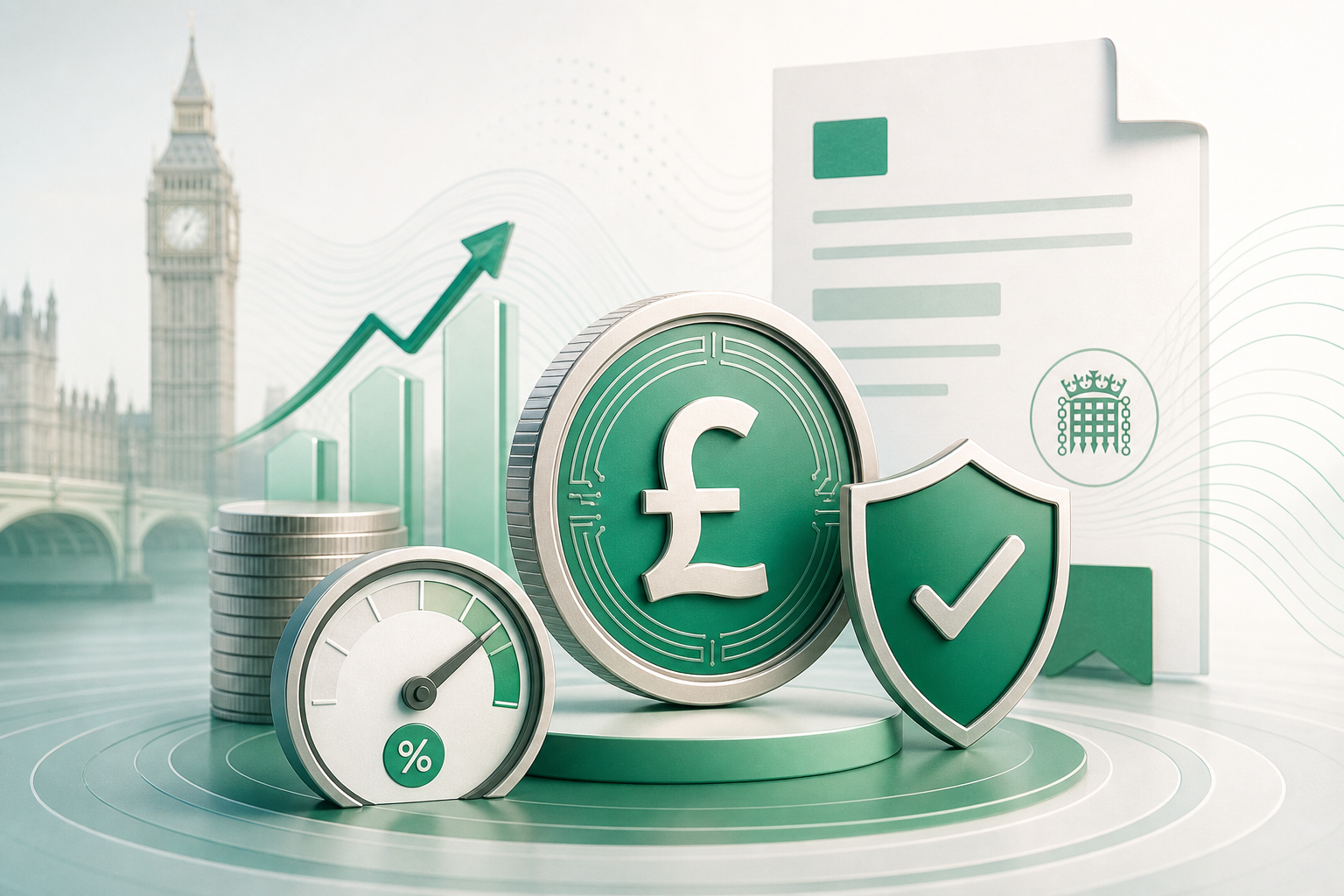 Cover illustration for "UK Stablecoin Tax Reform: Finance Bill 2026-27 Treats Eligible Tokens Like Money from April 2027" — Tax article on FinnAccountings