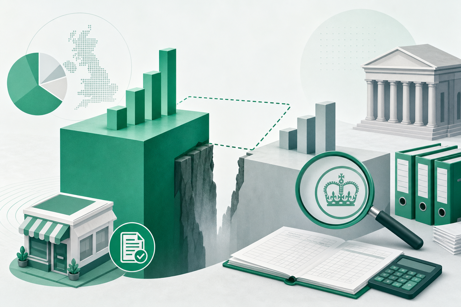 Cover illustration for "UK Tax Gap Hits Record £59.2 Billion: What HMRC's 2024–25 Figures Mean for Businesses" — Compliance article on FinnAccountings