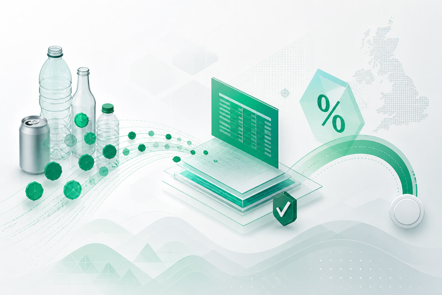 Cover illustration for "UK Deposit Return Scheme VAT: Scheme Administrators Take Unrefunded Deposits from Autumn 2027" — VAT article on FinnAccountings