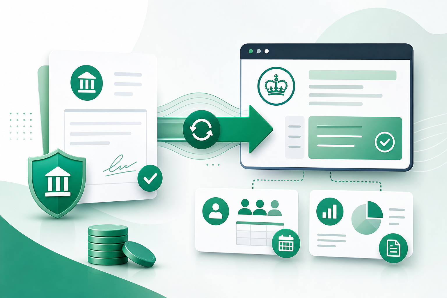 Cover illustration for "UK VAT and PAYE Direct Debit Consultation: Mandatory Payments from 2026" — Compliance article on FinnAccountings