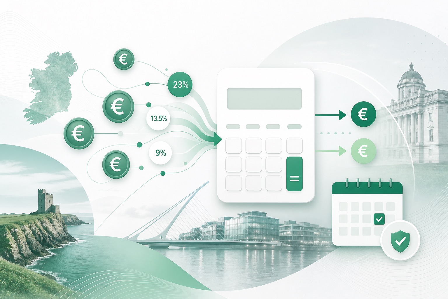 Cover illustration for "How to Calculate Irish VAT Online (2026 Guide)" — VAT article on FinnAccountings